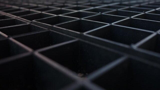 Plastic ground reinforcement grid prepared for soil filling