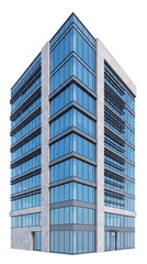 Fototapeta premium Tall office building with blue isolated on png transparent background