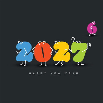 Celebrate with this 2027 happy new year illustration featuring colorful characters. The 2027 happy new year design shows numbers coming to life for a festive holiday greeting.
