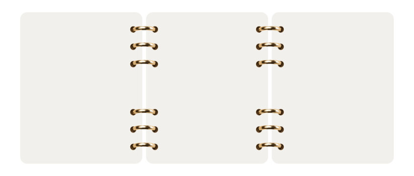 Ring Binder Notebook Mockup Open Spread Blank Pages Realistic Gold Metal Planner Template Vector