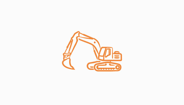 Orange Hand Drawn Excavator Vector Illustration