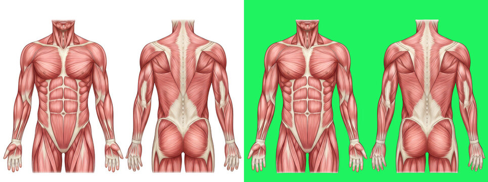 Human muscular system front and back anatomy