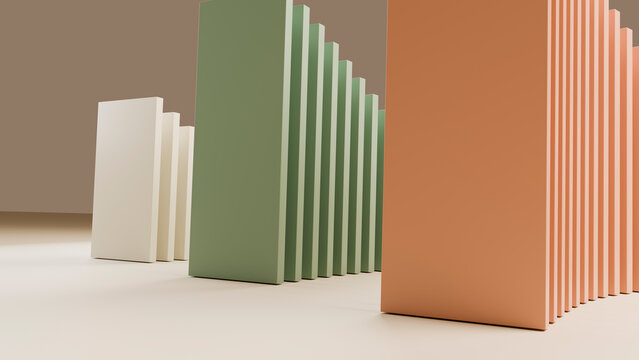 3d illustration of standing rectangles in orange, green