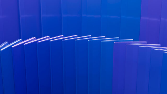 Curved blue shiny panels forming abstract smooth geometric pattern