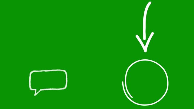 brilliant collection of white doodle animations isolated on pure green screen chromkey background. This file features spiral, straight downward arrow, and two text boxes for you.