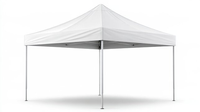 Minimalist white canopy shelter for events, studio setup on white backdrop