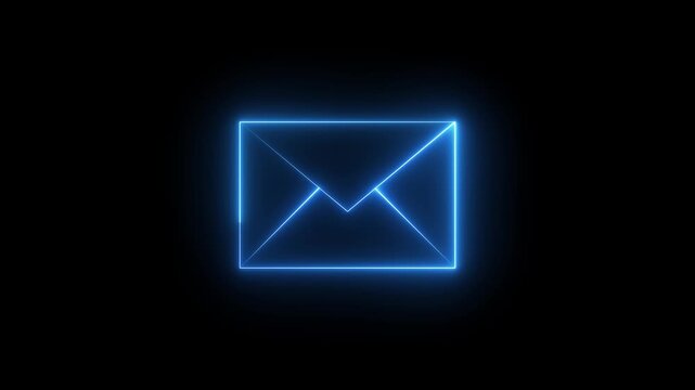 neon blue color message icon animation with black background. motion graphic of glowing neon message icon concept. motion graphic animation.