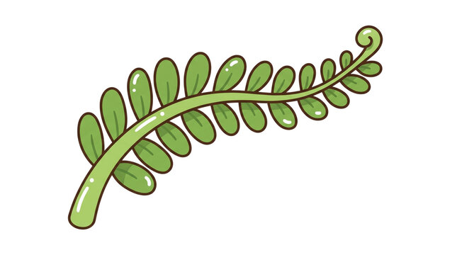 Green fern leaf branch cartoon vector illustration, tropical foliage plant clip art isolated on transparent background