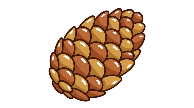 Brown pine cone cartoon vector illustration, autumn forest seed clip art isolated on transparent background