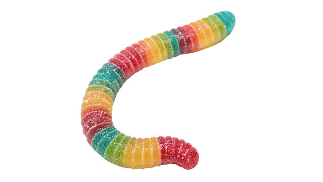 Colorful sweet gummy worm jelly candy confectionery dessert treat isolated on transparent background