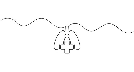 Obraz premium Human lung with medical cross continuous one line drawing minimalist anatomy vector illustration with editable stroke