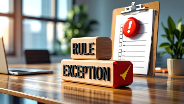 Corporate Law Concept Featuring Rule and Exception Wooden Blocks