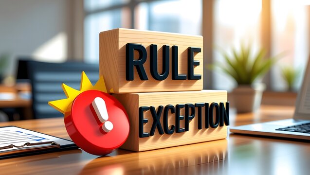 Business Compliance Concept with Rule Exception Blocks and Red Alert Badge