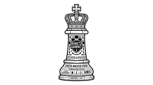 Vintage Chess King Piece Illustration with Detailed Crown and Crest.