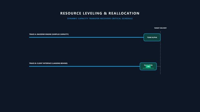 Resource reallocation animation shifting capacity to delayed track