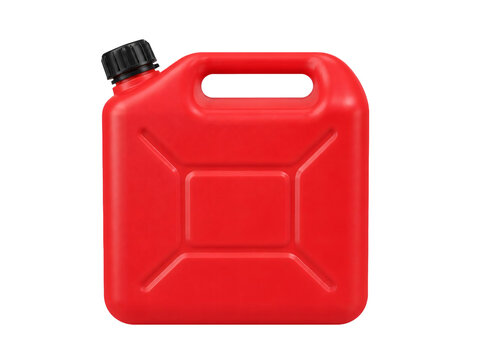 Red plastic fuel jerry can isolated on transparent background