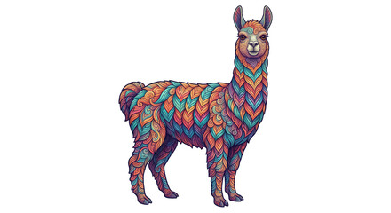 Obraz premium Vibrant Llama With Colorful Chevron Wavy Pattern Isolated on Transparent Background
