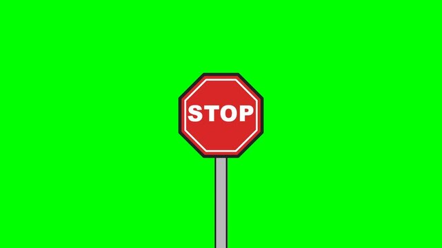 Red Stop Traffic Sign on Pole Isolated on Green Screen
