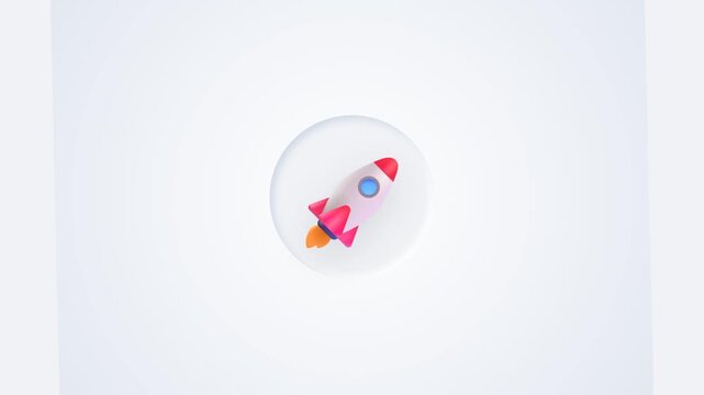 3d rocket ship icon launching on a minimal white background