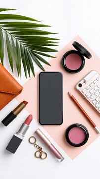 Cyber Monday social media commerce campaign with vertical mobile product cards, beauty products, fashion accessories and modern creator marketing setup, clean commercial photography