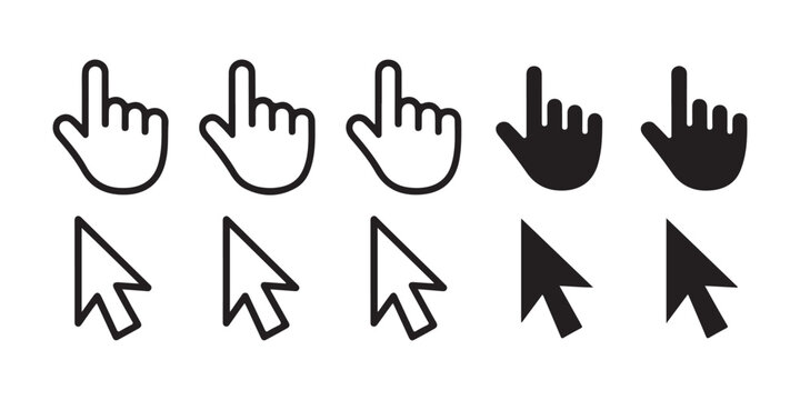 Cursor icons for web design hand pointer and arrow cursor outline and filled vector.