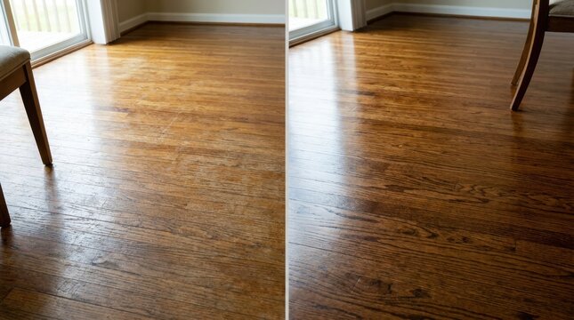 wood floor refinishing before after Comparison of wooden floors before and after repair or polishing.