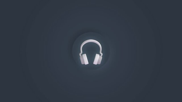 Neumorphic headphone icons pulsing on a dark background