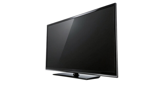 Modern sleek black flat screen smart tv television home entertainment isolated on transparent background