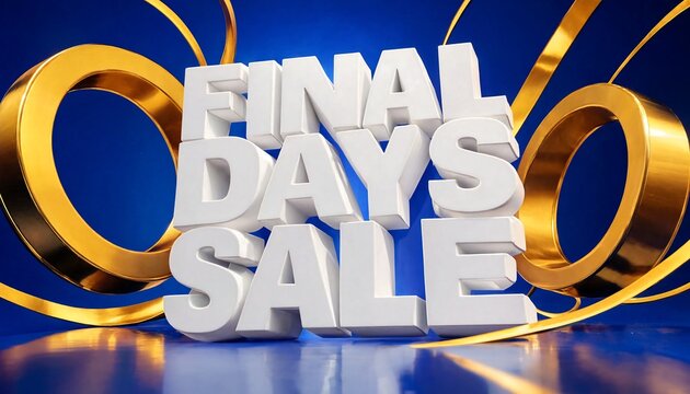 Final days sale 3D bold text typography banner with golden rings on blue background 3D text shopping promotion discount offer price drop typography special deal marketing sign commerce