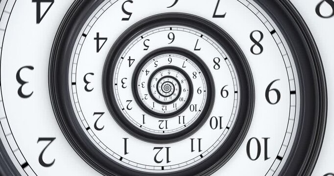 Rotation of infinite time spiral in the wall clock - 3D repeatable animation