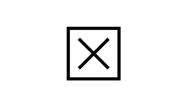 Black close cross icon inside a square box representing error delete or close option on a white background.