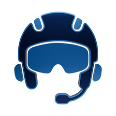 Blue 3D pilot helmet icon with protective visor, earmuffs, and communication microphone boom flight helmet isolated on a transparent background © Arthur