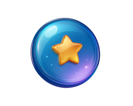 Round glossy button featuring a five-pointed star