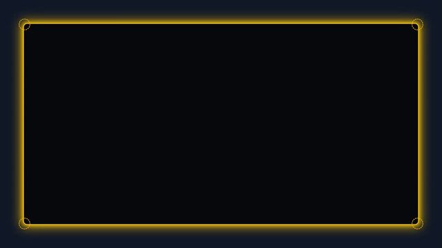 Glowing yellow frame border on dark background, a vibrant neon light rectangle for digital display, user interface element, or abstract design template.