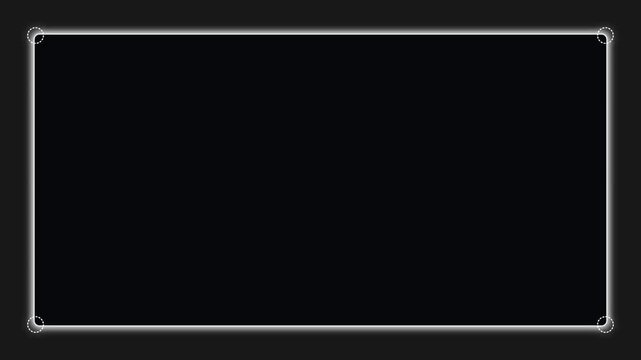 Glowing white rectangle frame with dotted corner handles on dark background, representing a digital display, selection box, or user interface element for technology and design concepts.