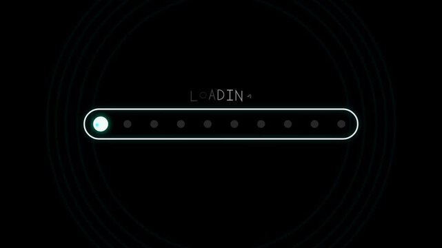 Loading bar animation with glowing circular progress indicators on a dark background for software interface