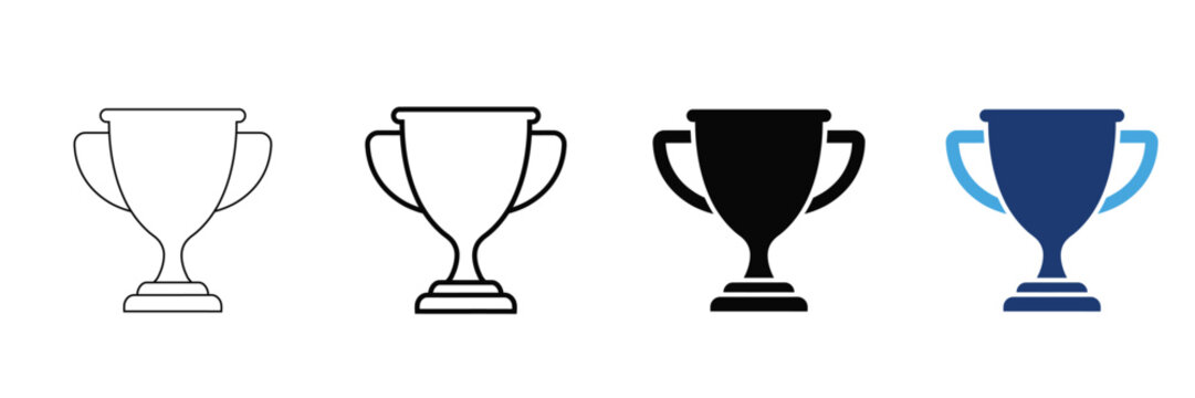Trophy cup icons in different styles including outline, solid, and flat design