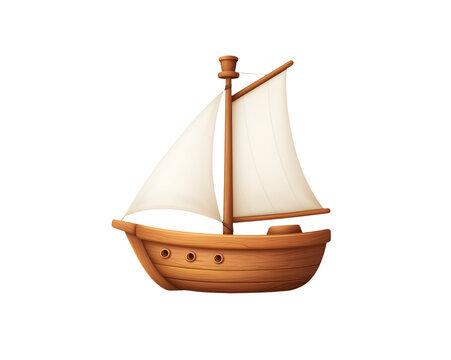Cartoon sailboat made of wood with white sails