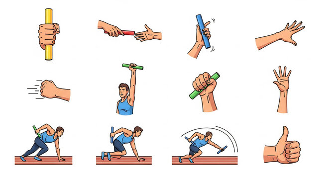 Lomba lari estafet and relay race hand gestures collection