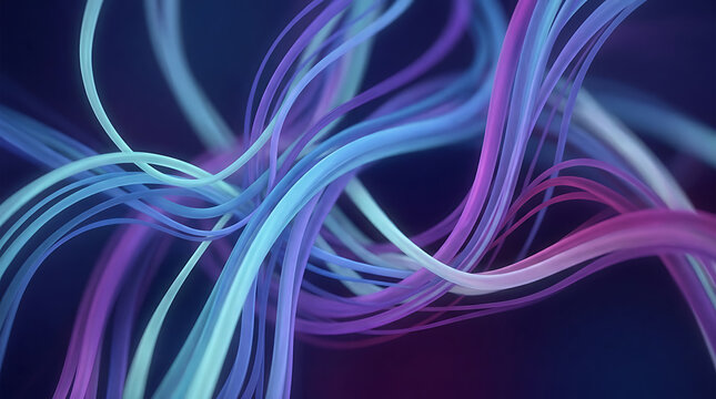 Abstract flowing luminous blue and purple light ribbons isolated on a