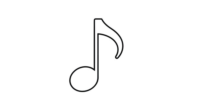 Black outline of a musical eighth note on a white background represents sound, audio, and melody for simple icons.