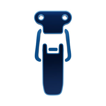 Blue metallic 3D toggle latch fastener icon with mounting holes and locking mechanism metal clasp catch clamp isolated on a transparent background
