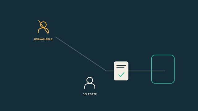Delegated handoff animation reassigning approval to proxy agent