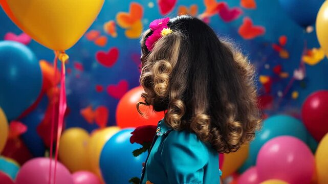 Happy Children's Day Card copy space with Text and child Background Colorful Balloons AI Generative