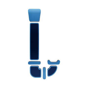 3D blue metallic snorkel breathing tube icon with mouthpiece and purge valve for diving scuba underwater isolated on a transparent background