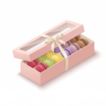 Isometric macaron gift box with a clear window lid
