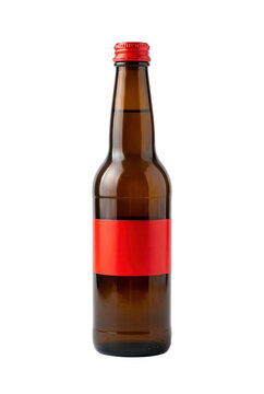 Amber Beer Bottle with Red Label Transparent Background