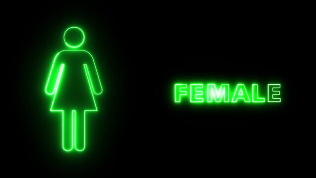 Neon Green Female Restroom Sign with Bright Glowing Typography for Public Facilities and Modern Interior Wayfinding Directional Signage