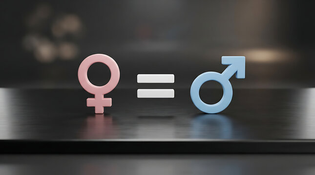 Pink female and blue male gender symbols with an equal sign
