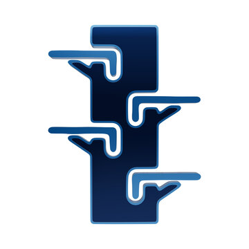 Blue neon icon of a vertical wall shelving unit with multiple mounted brackets on a dark background symbol isolated on a transparent background